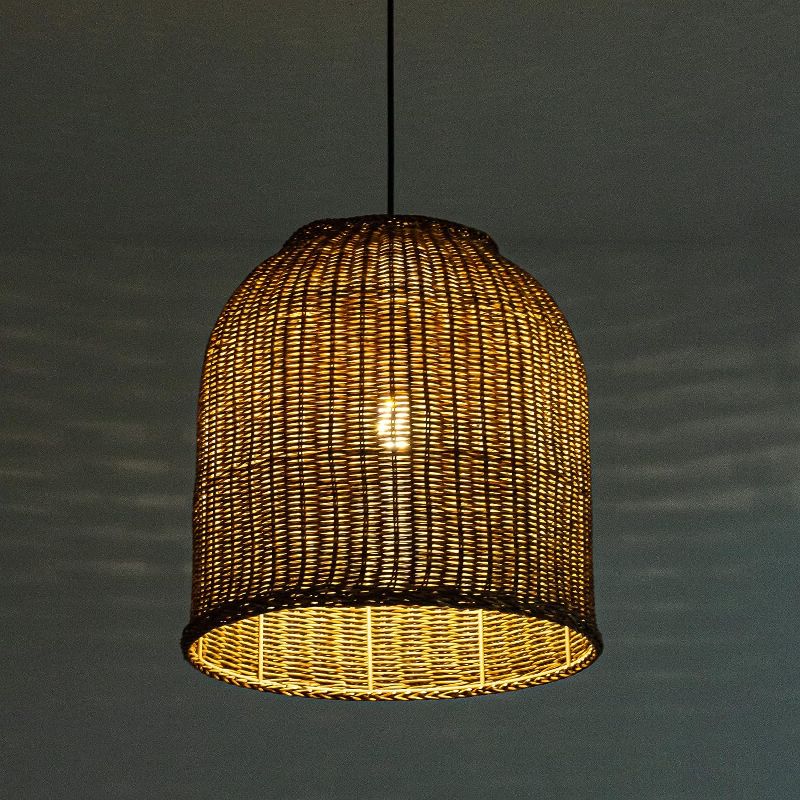 Photo 1 of Ahaloye Farmhouse Pendant Lighting 11.81” Rattan Woven Rustic Ceiling Wicker Pendant Lighting Fixture for Kitchen Island Dining Room Bedroom Foyer Tightly Woven Grey-brown Rattan Pendant Light - 13.78"