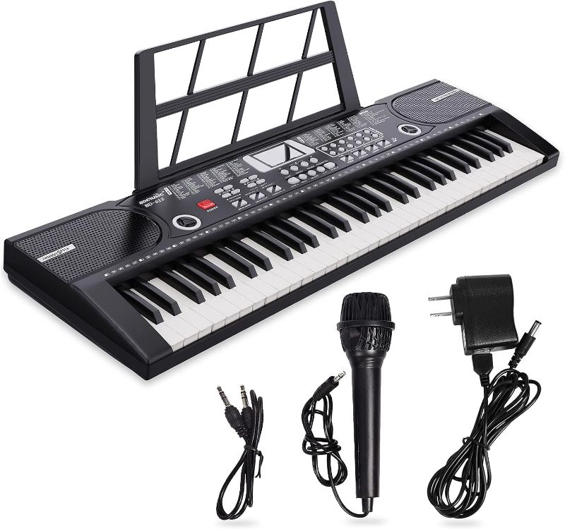 Photo 1 of 61 Keys Keyboard Piano, Bfgxuoo Electronic Digital Piano with Built-In Speaker Microphone, Sheet Stand and Power Supply, Portable Keyboard Gift Teaching for Beginners
***No microphone***