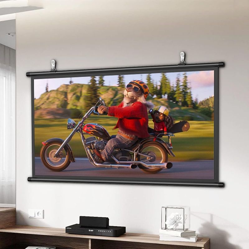 Photo 1 of 60 inch Manual Pull Down Projector Screen with 16:9/4:3 4K 3D HD Movie Screen Winkle-Free Projection Screen, Wall Mountable (Size : 60in 4:3)