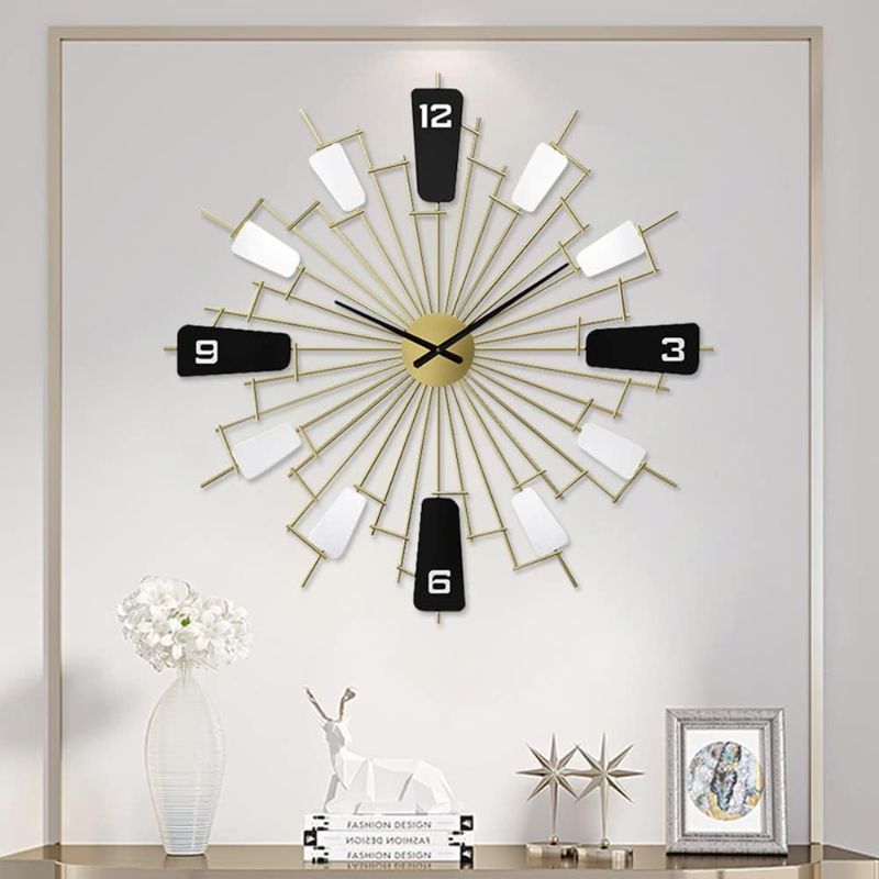 Photo 1 of 21.6 Inch Metal Mid Century Wall Clock for Living Room Decor, Silenced & Minimalism Wall Clocks Battery Operated Quartz, Golden Wall Clock Perfect Wall Art for Living Room, Home, Hotel, Office Medium Windmill