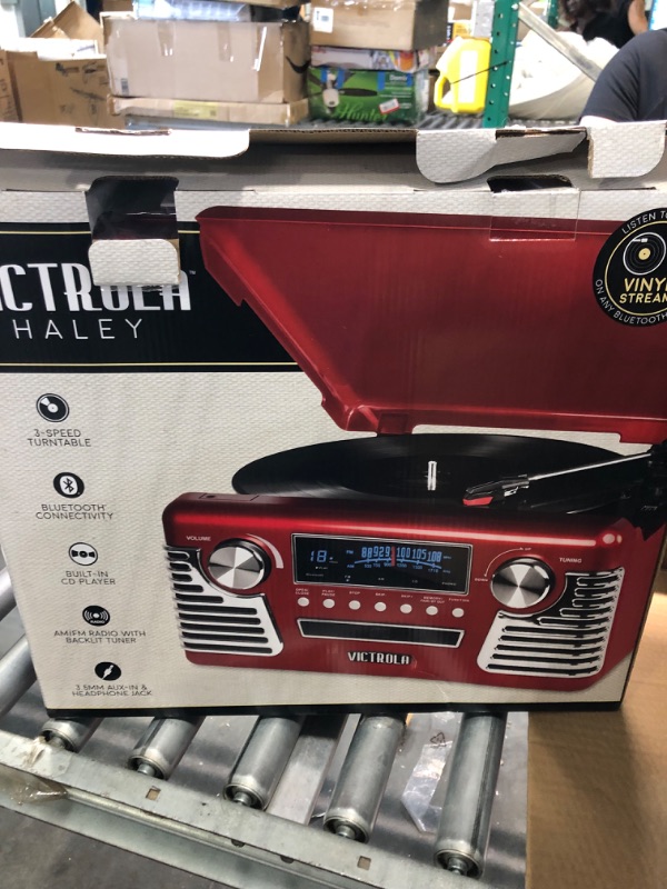 Photo 1 of Victrola 50's Retro Bluetooth Record Player & Multimedia Center & Vintage Vinyl Record Storage and Carrying Case, Fits All Standard Records - 33 1/3 Red Record Player + Carrying Case