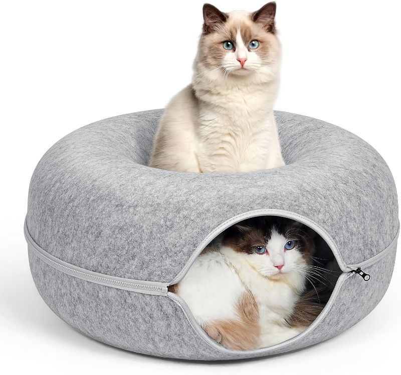 Photo 1 of Cat Tunnel Bed, FULUWT Cat Tunnels with Ventilated Window for Indoor Cats, Cat Cave for Hideaway, Anti-Collapse Felt Play Tunnel for Small Pets. (20 Inch, Light Grey