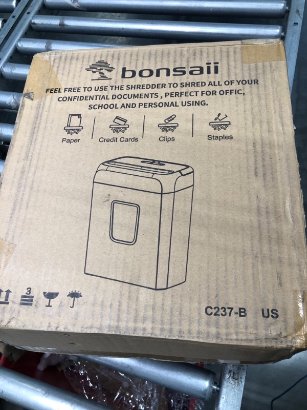 Photo 1 of Bonsaii Paper Shredder for Home Use,6-Sheet Crosscut Paper and Credit Card Shredder for Home Office,Home Shredder with Handle for Document,Mail,Staple,Clip-3.4 Gal Wastebasket(C237-B) 6-Sheet Cross Cut