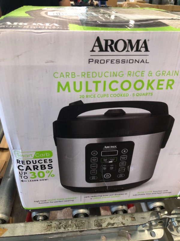 Photo 2 of Aroma Housewares ARC-1120SBL SmartCarb Cool-Touch Stainless Steel Rice Multicooker Food Steamer, Slow Cooker with Non-Stick Inner Pot and Steam Tray, 20-Cup(cooked)/ 5Qt, Black Smart Carb