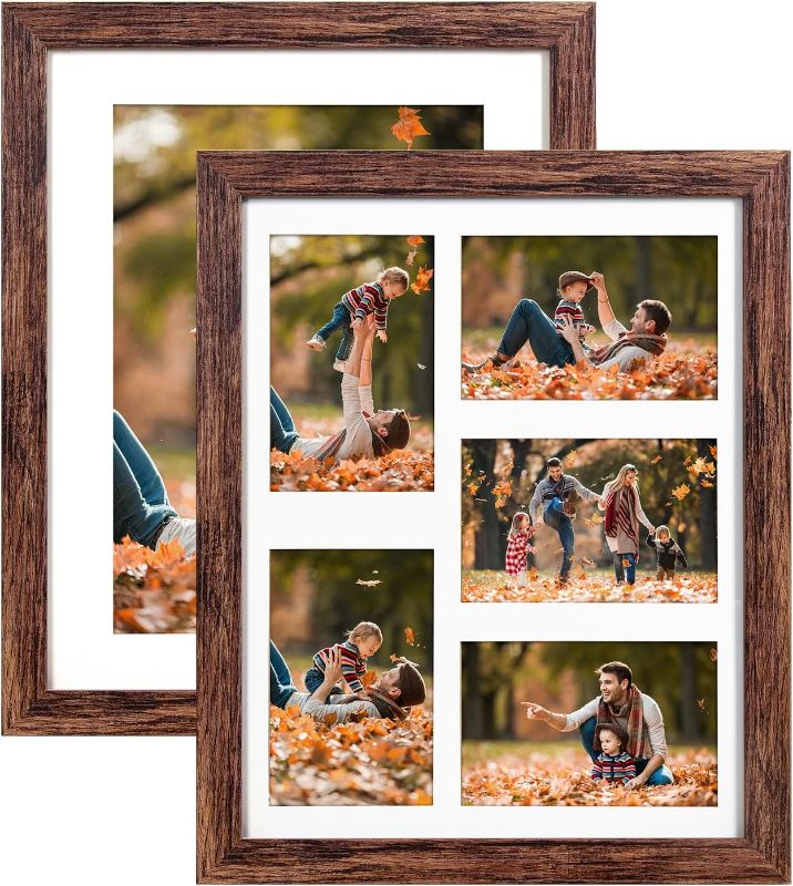 Photo 1 of 11x14 Picture Frames Wood Patten Rustic Brown Set of 2
