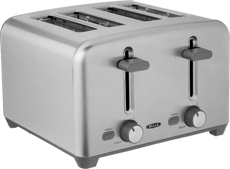 Photo 1 of BELLA 4 Slice Toaster with Auto Shut Off - Extra Wide Slots and Removable Drop-Down Crumb Tray with Cancel and Reheat Function - For Texas Toast, Large Bread & Bagel, Stainless Steel
