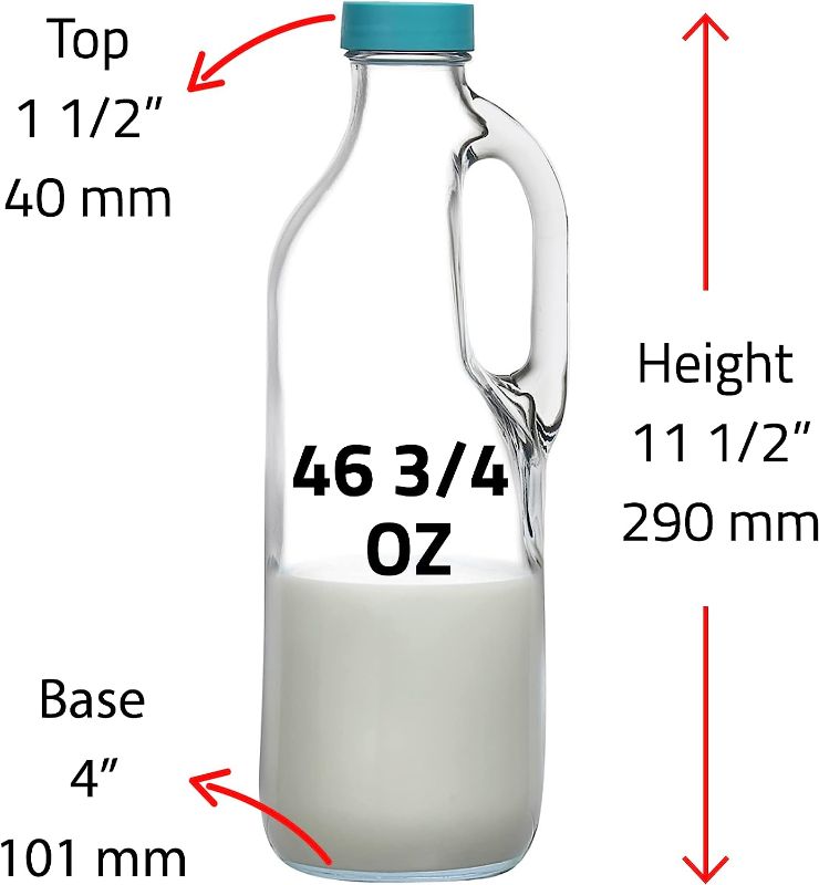 Photo 1 of 47oz Clear Glass Milk Bottles Glass Pitcher with Handle and Lids - Airtight milk Container for Refrigerator Jug Water Juice Heavy Milk Bottle Liquid Containers for Kitchen