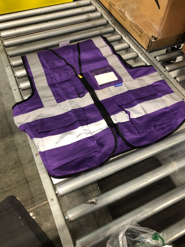 Photo 2 of A-SAFETY Safety vest purple Protective Reflective Safety Vest Workwear, 7 Pockets Hi Vis Durable Vest with Reflective Tapes, 4 Lower Pockets, Purple Large Purple