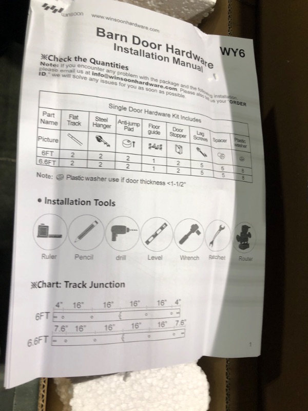 Photo 2 of **Missing rail** WINSOON 6FT Single Wood Sliding Barn Door Hardware Kit Basic Black Big Spoke Wheel Roller Garage Closet Carbon Steel Flat Track System… 6FT Track Kit [2x3FT]