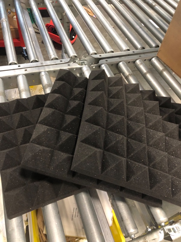 Photo 3 of Acoustic Panels - 12 Pack Set 12x12x2 Inches Black Pyramid Acoustic Foam, Fire-Proofed Soundproof Wall Panels, 25kg/cbm Sound Proof Foam Panels ? Sound Panels for Recording Studio and Music Room 12 x 12 x 2 Inches 12 Pack - Black Pyramid