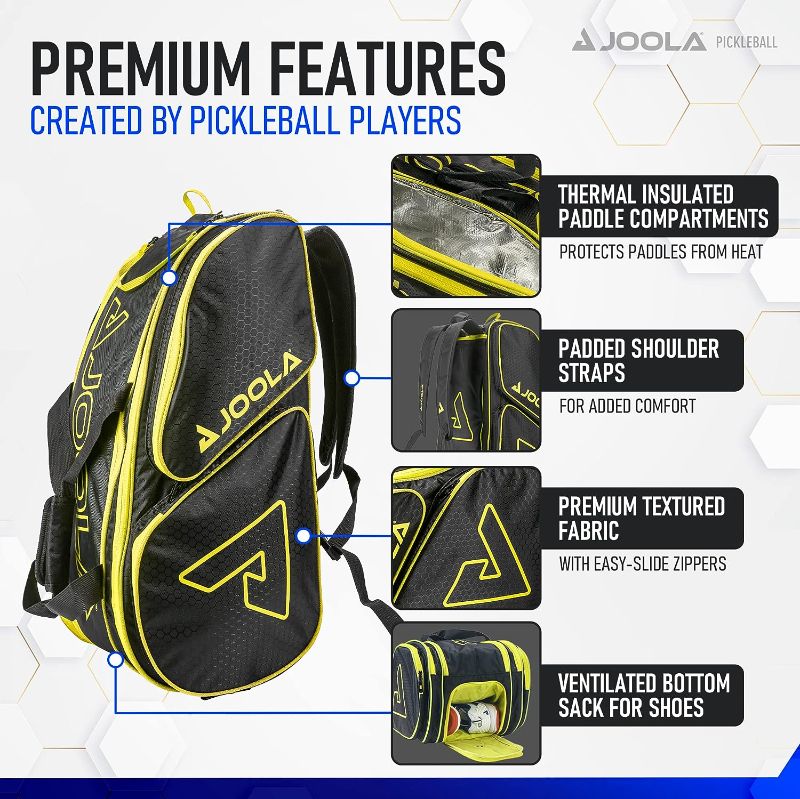 Photo 1 of JOOLA Tour Elite Pickleball Bag – Backpack & Duffle Bag for Paddles & Pickleball Accessories – Thermal Insulated Pockets Hold 4+ Paddles - With Fence Hook