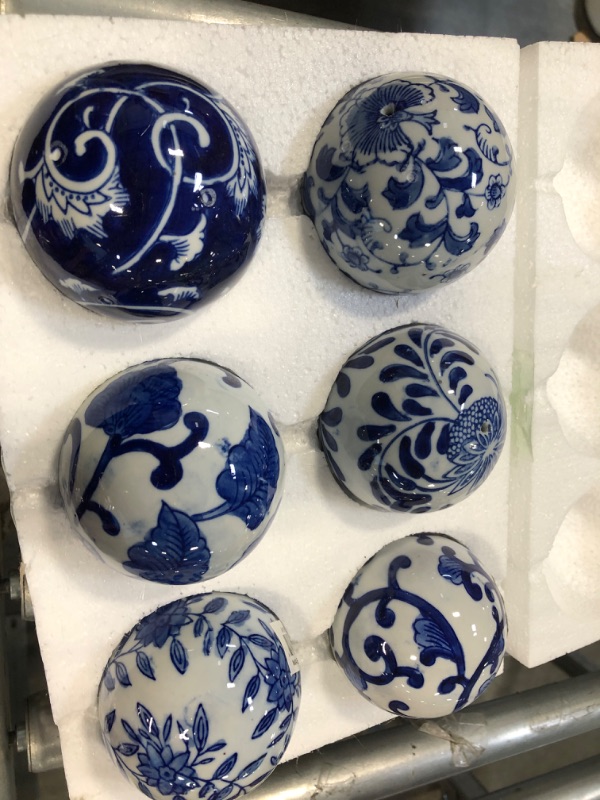 Photo 3 of A&B Home 3" Blue and White Oriental Decorative Orbs for Bowls Vases Table Centerpiece Decor Set of 6 Ceramic Sphere Ball 3" Blue/White