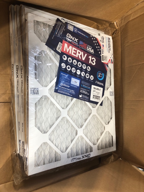 Photo 3 of BNX TruFilter 16x20x1 MERV 13 (6-Pack) AC Furnace Air Filter - MADE IN USA - Electrostatic Pleated Air Conditioner HVAC AC Furnace Filters - Removes Pollen, Mold, Bacteria, Smoke (Actual Size: 15 11/16’’ x 19 11/16’’ x 3/4‘’) 16x20x1 6-Pack