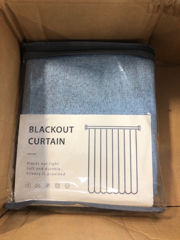 Photo 3 of 100% Blackout Shield Linen Blackout Curtains 84 Inches Long 2 Panels Set, Blackout Curtains for Bedroom/Living Room, Thermal Insulated Rod Pocket Window Curtains & Drapes, 50W X 84L, Blue Blue 50"W x 84"L