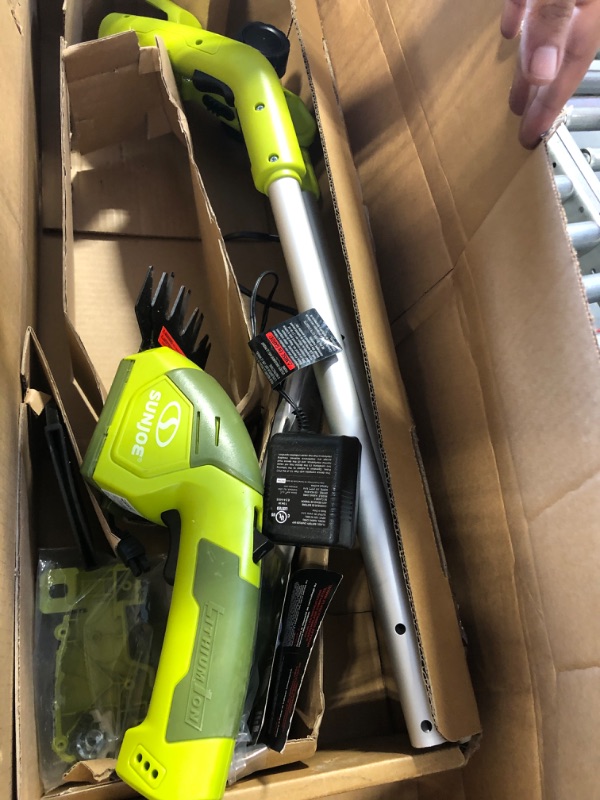 Photo 3 of ***MISSING TRIMMER ATTACHMENT*** Sun Joe HJ605CC Cordless 2-in-1 Grass Shear + Hedge Trimmer w/Extension Pole, Green