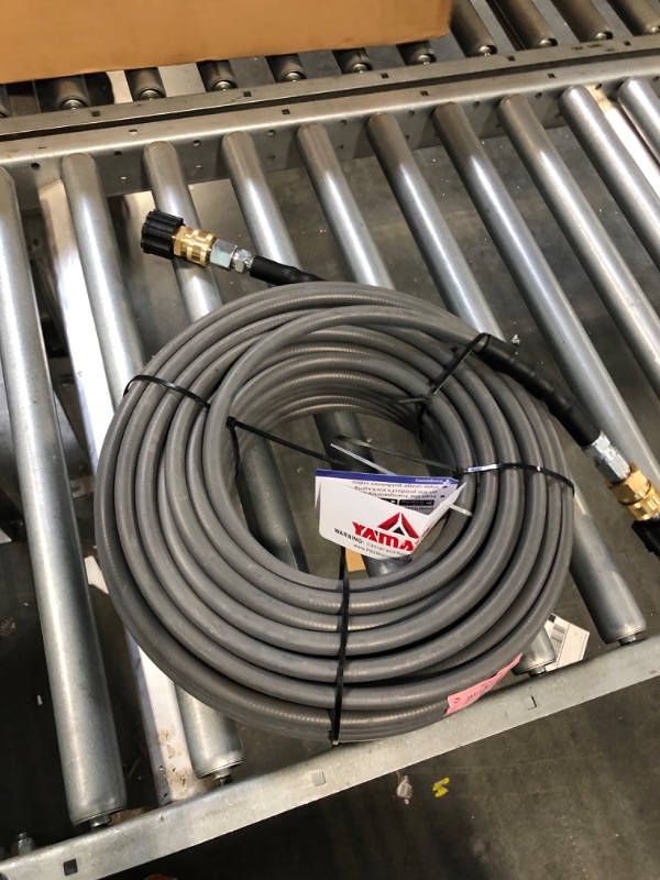 Photo 2 of YAMATIC Non Marking 1/4" X 100 FT Pressure Washer Hose, Rubber Wire Braided & Hot-Cold Water, Kink Free Swivel 3/8" Quick Connection, 4200 PSI Industry Grade for Power Washer, Super Wear Resistant 1/4“ 100 FT