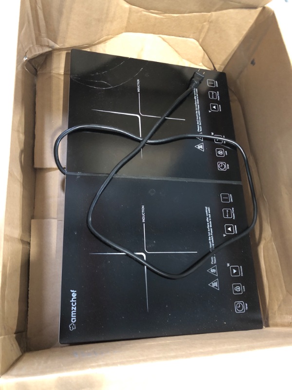 Photo 1 of Electric Cooktop AMZCHEF Double Induction Cooker with 2 Burners, Ultra-thin Body, Independent Control,10 Temperature Levels, Multiple Power Levels, 1800W, 3-hour Timer,Safety Lock,Fashion Design Silver