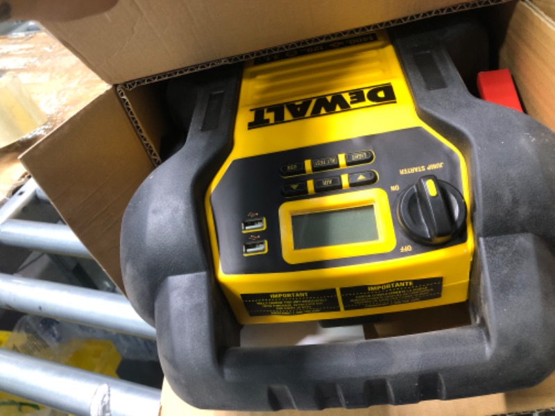 Photo 2 of DEWALT DXAEJ14 Digital Portable Power Station Jump Starter: 1400 Peak/700 Instant Amps, 120 PSI Digital Air Compressor, 3.1A USB Ports, Battery Clamps , Yellow