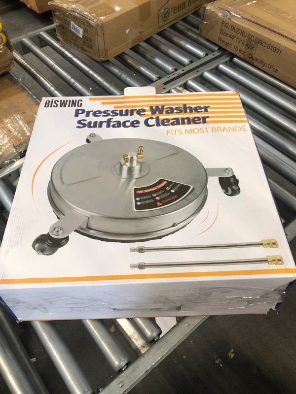 Photo 2 of Biswing 15" Pressure Washer Stainless Steel Surface Cleaner with 3 Wheels & 1/4" Quick Connector, Power Washer Attachment with 2 Extension Wand, 2 610180