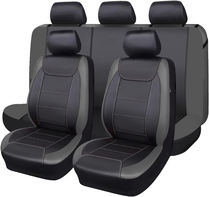 Photo 1 of Flying Banner car seat Covers Protects Water Proof Faux Leather Carbon Fiber Front and Rear Bench (Black, Full Set - 5PCS) Black Full Set -- 5PCS