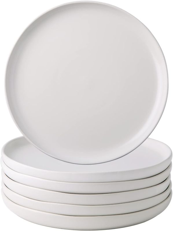 Photo 1 of AmorArc Ceramic Dinner Salad Plates Set of 6, Wavy Rim 8.5 Inch Dish Set, The Dessert,Salad, Appetizer, Small Dinner etc Plate,Microwave, Dishwasher Safe, Scratch Resistant - Reactive Matte White White 8.5 Inch
