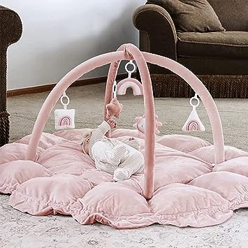 Photo 1 of 5-in-1 Thick & Plush Play Gym, Convertible Stage-Based Developmental Activity Gym & Play Mat from Baby to Toddler, Ball Pit, Pet Cushion, Balls are not Included?Pink