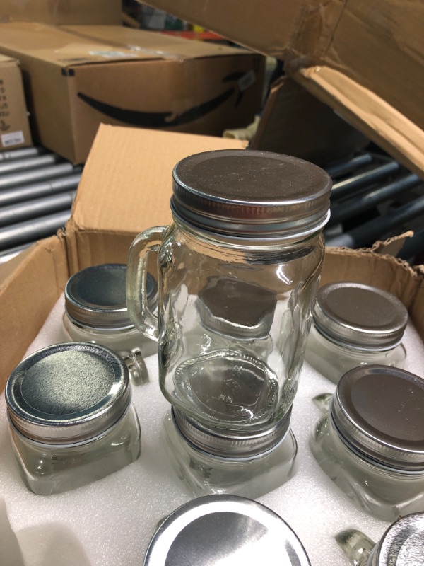 Photo 3 of 9 Pack of 16oz Mason Jars Mug with Handles, Old Fashion Dirking Glass Jars with Silver Lids for Party 16oz