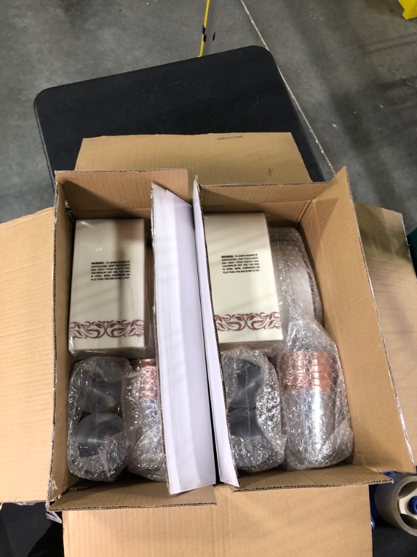 Photo 1 of 700 Piece Rose Gold Dinnerware Set-200 Gold Plastic Plates-300 Rose Gold Plastic Silverware-100 Rose Gold Plastic Cups-100 Disposable Hand Towel-Disposable Dinnerware for Halloween, Thanksgiving