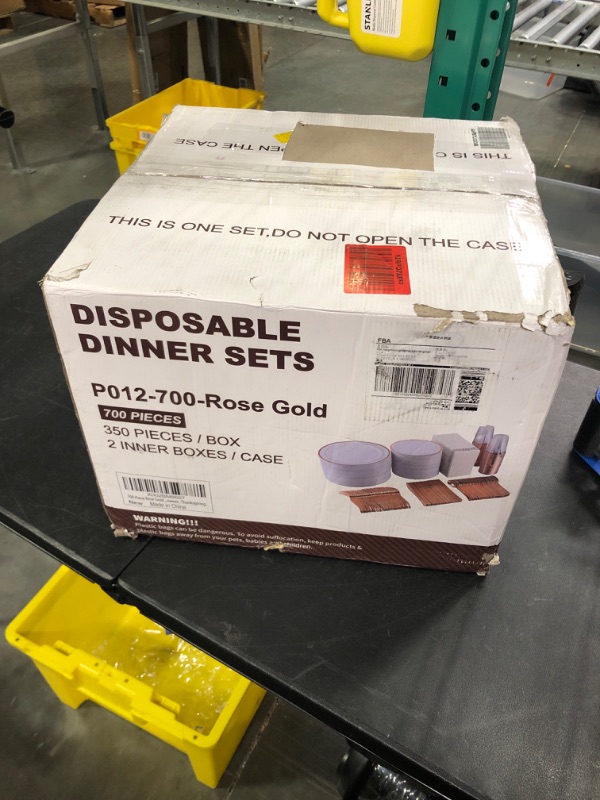 Photo 1 of 700 Piece Rose Gold Dinnerware Set-200 Gold Plastic Plates-300 Rose Gold Plastic Silverware-100 Rose Gold Plastic Cups-100 Disposable Hand Towel-Disposable Dinnerware for Halloween, Thanksgiving
