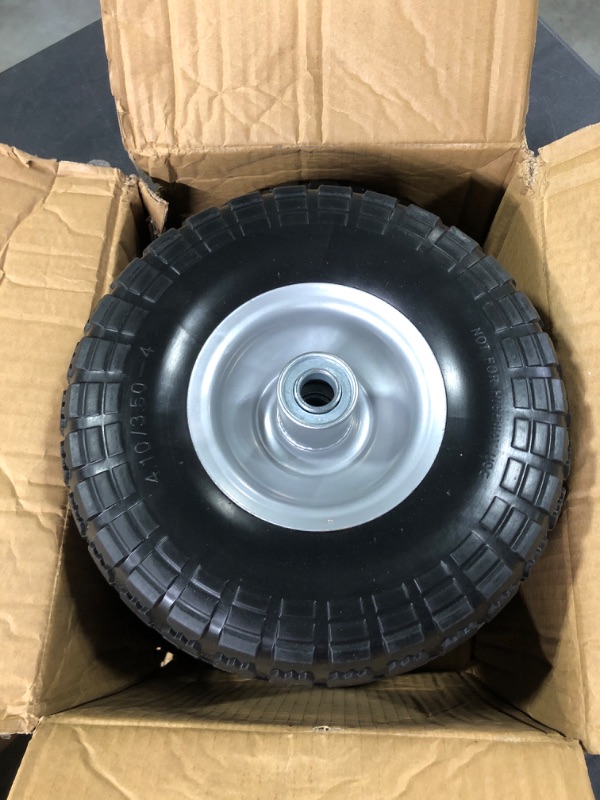 Photo 1 of 4 Pcs 10" Flat Free Tires Solid Non-inflated Tires Wheels, 4.10/3.50-4 Tire with 5/8 Ball Bearings, 2.24" Offset Hub for Wheelbarrow, Garden Wagon Carts, Trolley, Hand Truck, Various Tool Carts 4Pcs 10In 4.10/3.50-4
