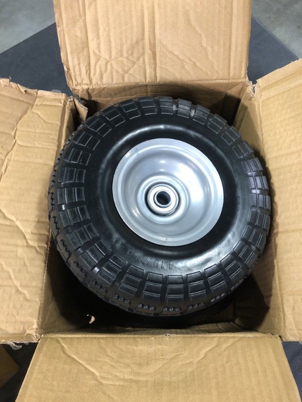 Photo 4 of 4 Pcs 10" Flat Free Tires Solid Non-inflated Tires Wheels, 4.10/3.50-4 Tire with 5/8 Ball Bearings, 2.24" Offset Hub for Wheelbarrow, Garden Wagon Carts, Trolley, Hand Truck, Various Tool Carts 4Pcs 10In 4.10/3.50-4