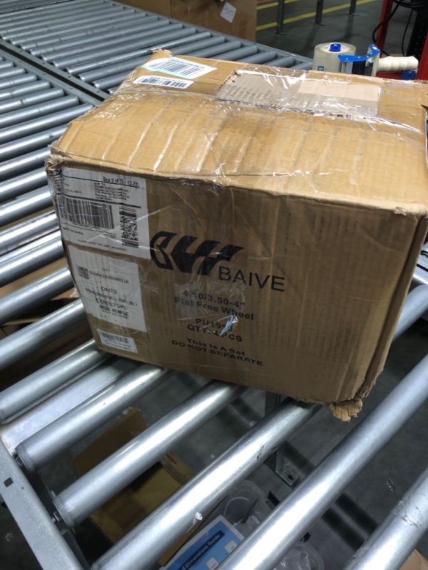 Photo 1 of 4 Pcs 10" Flat Free Tires Solid Non-inflated Tires Wheels, 4.10/3.50-4 Tire with 5/8 Ball Bearings, 2.24" Offset Hub for Wheelbarrow, Garden Wagon Carts, Trolley, Hand Truck, Various Tool Carts 4Pcs 10In 4.10/3.50-4
