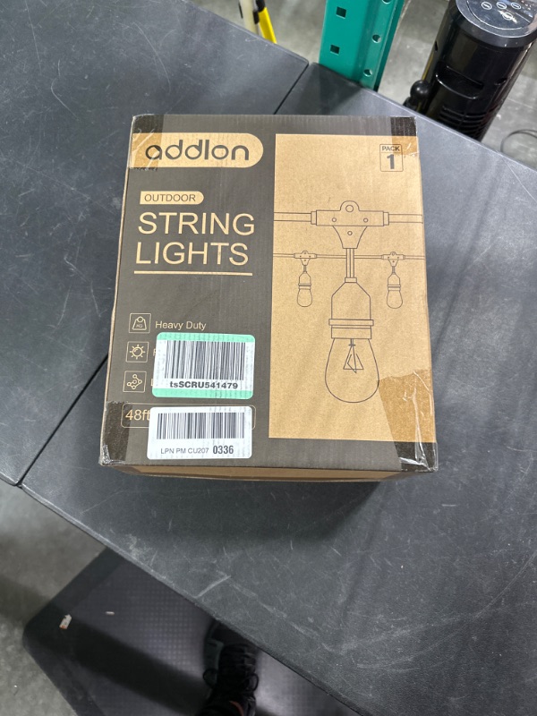 Photo 1 of addlon 48 FT Outdoor String Lights Commercial Grade Weatherproof Strand, 18 Edison Vintage Bulbs(3 Spare), 15 Hanging Sockets, ETL Listed Heavy-Duty Decorative Christmas Lights for Patio Garden 48FT Black