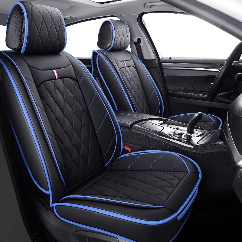 Photo 1 of Aierxuan Car Seat Covers Full Set Waterproof Leather Compatible with Toyota Highlander Corolla Prius Camry Rav4 Mdx Chevy Blazer Cobalt Trailblazer Cruze Equinox Malibu Buick(Full Set, Black-Blue)