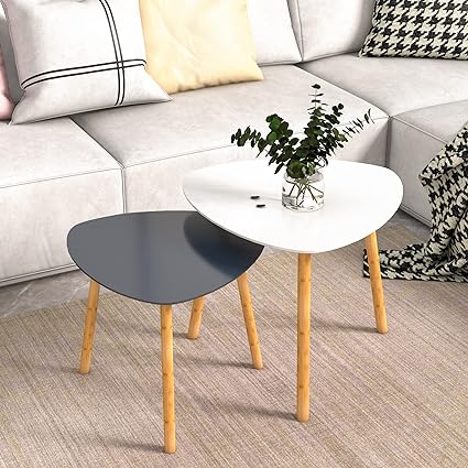 Photo 1 of BAMEOS Bamboo Nesting Triangle End Table,Set of 2 Coffee Table Modern Minimalist Side Table for Living Room, Balcony in White