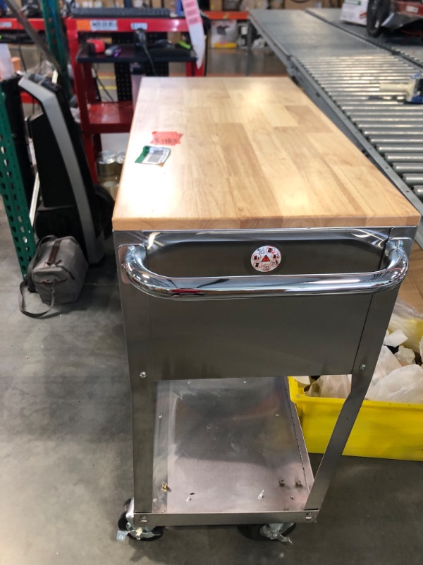 Photo 1 of 36 in. 3-Drawer with Solid Wood Top, Stainless Steel Utility Cart
