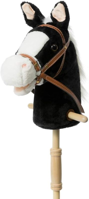 Photo 1 of HollyHOME Outdoor Stick Horse with Wood Wheels Real Pony Neighing and Galloping Sounds Plush Toy Beige 36 Inches(AA Batteries Required)