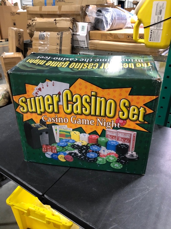 Photo 1 of Casino Set: Shuffler + Card Shoe + 300pcs Chips + Double-Sided Felt + 8Deck Playing Cards + Chip Rake + Bell + Dice + Cut Cards + Casino Buttons + 4pcs Batteries (Casino Professional Super Set) Pro Super Casino Set