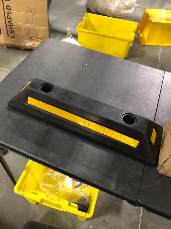 Photo 1 of 2 Pack Rubber Parking Guide Blocks Heavy Duty Wheel Stop Stoppers for Car Garage Parks Professional Grade Parking Rubber Curb w/Yellow Refective Stripes for Truck RV Trailer 21.25"(L)x5.7"(W)x3.54"(H)