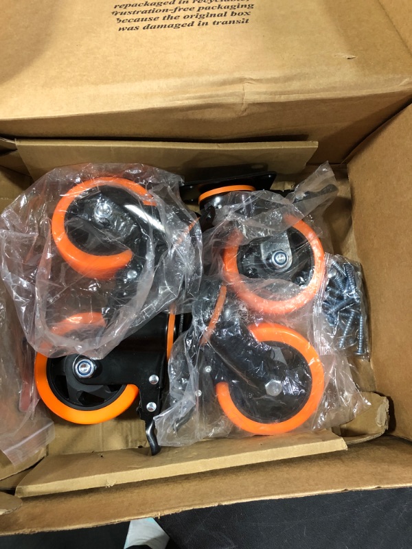 Photo 1 of 4 Inch Caster Wheels, Casters Set of 4, Heavy Duty Casters with Brake 2200 Lbs, Locking Industrial Swivel Top Plate Casters Wheels for Furniture and Workbench Cart(Two Hardware Kits Include) Orange 4 Inch