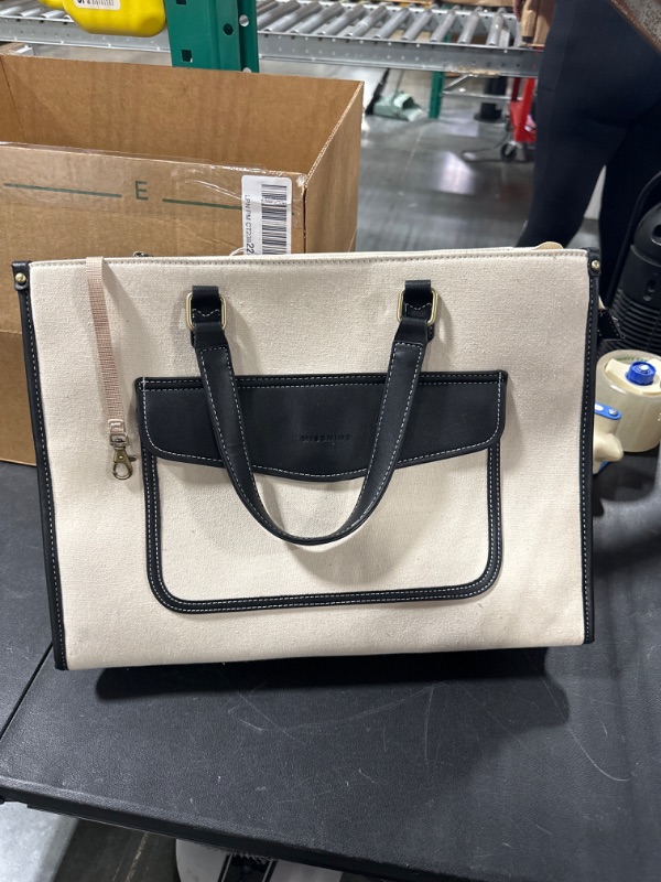 Photo 3 of Missnine Tote Bag Canvas Laptop Bag for Women 15.6 inch Casual Work Bags with Clutch Purse Computer Shoulder Bag 2 PCS Set Black+beige