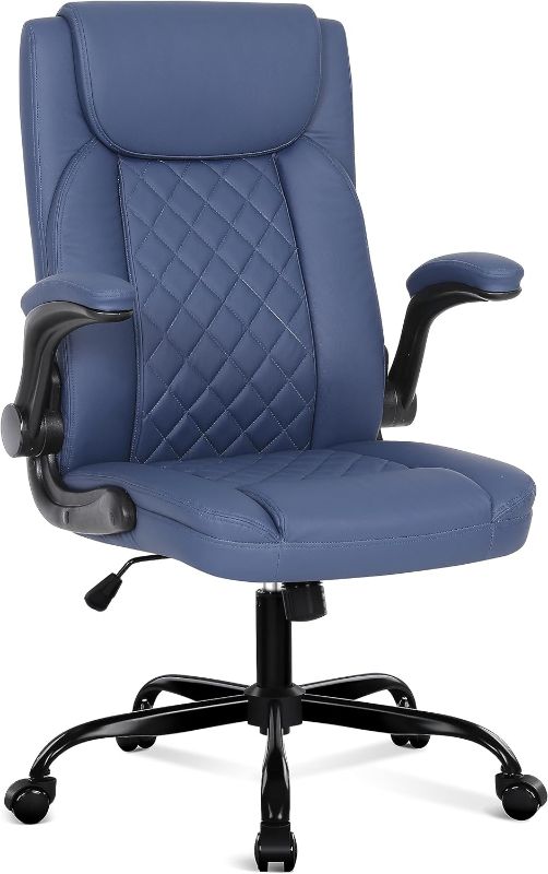 Photo 1 of Misolant Office Chair, Executive Desk Chair, Comfortable Executive Chair, Executive Office Chair with Flip Up Armrest, Big and Tall Office Chair with Adjust Height, PU Leather Office Chair (Navy Blue)