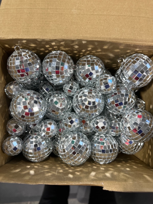 Photo 3 of 65 Pcs Mirror Disco Balls Ornaments Different Sizes Bulk Reflective Mini Disco Ball Decorations 70s Disco Themed Party Decor for Graduation Party Tree Ornaments (6/3.2/2/ 1.2 in) 6/ 3.2/ 2/ 1.2 In