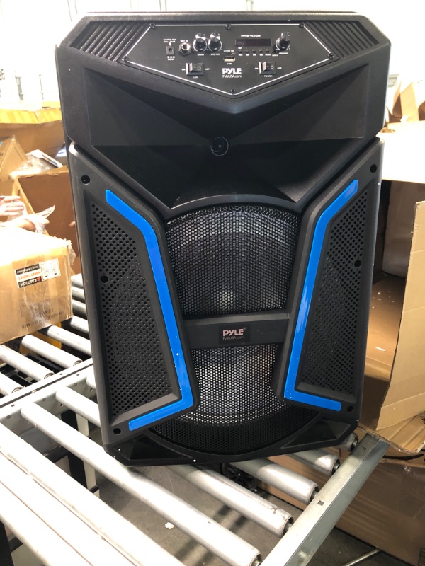 Photo 3 of PYLE Portable Bluetooth PA Speaker System - 1200W Outdoor Bluetooth Speaker Portable PA System w/ Microphone In, Party Lights, MP3/USB SD Card Reader FM Radio, Rolling Wheels - Mic, Remote PPHP152SM