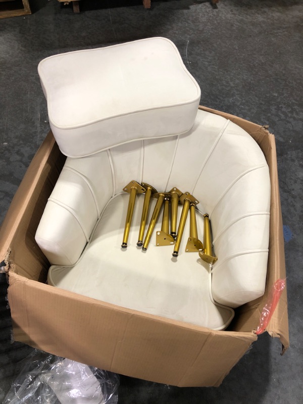 Photo 3 of Andeworld Velvet Accent Chair with Ottoman, Upholstered Modern Single Sofa Side Chair,Comfy Barrel Club Living Room Armchair with Golden Metal Legs for Bedroom Living Reading Room Office, Beige Beige With Ottoman
*8 legs in box. Minor scuffs from usage.