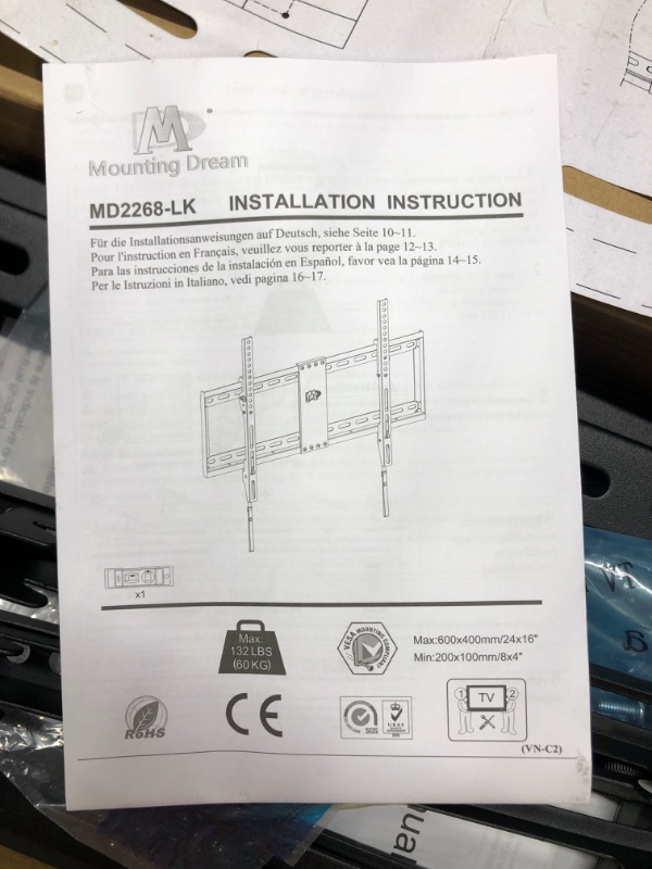 Photo 3 of Mounting Dream TV Mount for Most 37-70 Inch TV, Universal Tilt TV Wall Mount Fit 16", 18", 24" Stud with Loading Capacity 132lbs, Max Vesa 600 x 400mm, Low Profile Flat Wall Mount Bracket