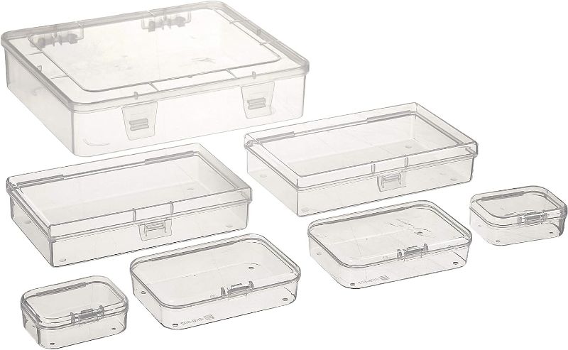 Photo 1 of 
Goodma 8Pieces Mixed Sizes Rectangular Empty Mini Clear Plastic Organizer Storage Box Containers with Hinged Lids for Small Items and Other Craft Projects