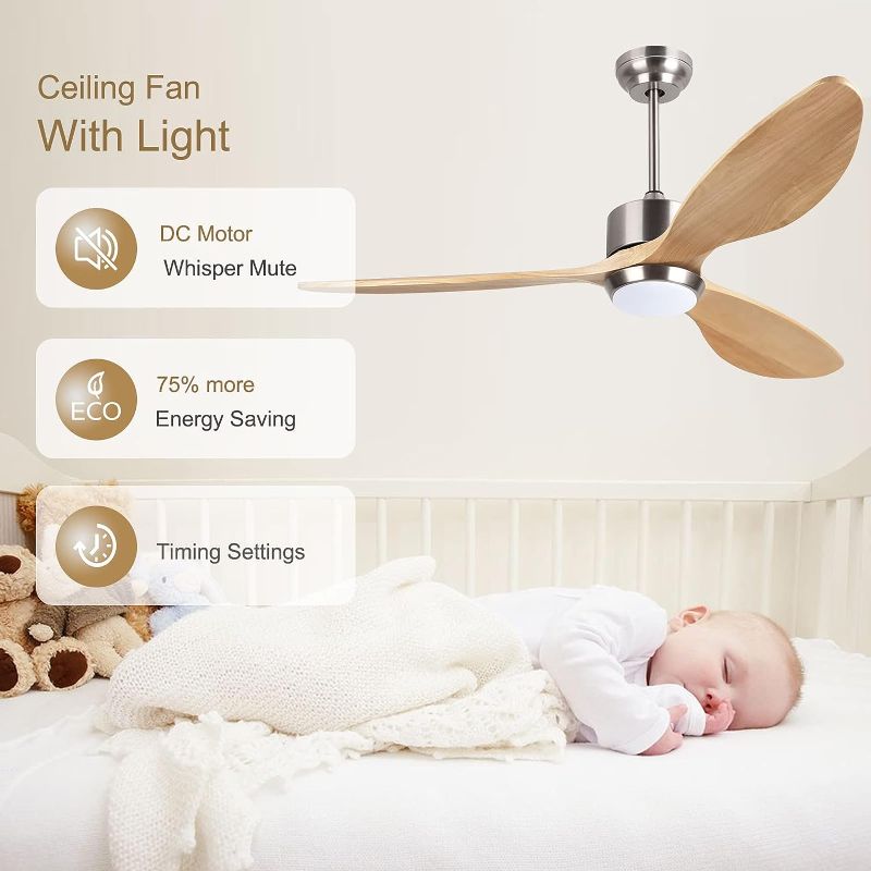 Photo 1 of 
Ovlaim 52 Inch Solid Wood Ceiling Fans with Lights Remote Control, 6 Speed Quiet DC Motor 3 Blade Propeller Smart Ceiling Fan, Indoor Living Room Bedroom