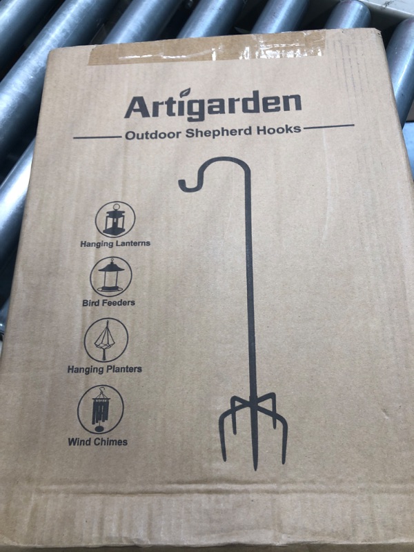 Photo 3 of Artigarden 108 inch Outdoor Shepherd Hook with 5 Prong Base (1 Pack), Adjustable Heavy Duty Garden Hanging Stake for Bird Feeder Solar Light Plant Hanger Wedding Decor, Matte Black 108IN-1PACK