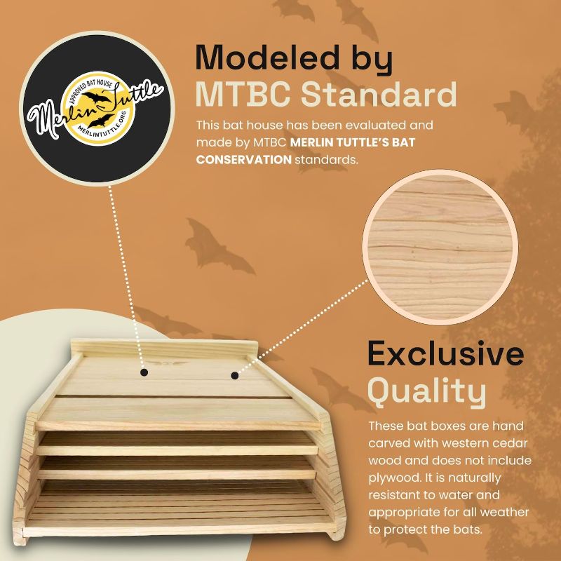 Photo 2 of Big Bat Box- Large Bat House for Outdoors - MTBC Certified - 3 Chamber Bat Box for Outside - Artificial Bat Roost - Bat House Kit - Bat House for Hanging and Pole - WildYard 3 Chamber Cedar (200 Bats)